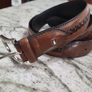 Tommy Hilfiger Men's 38 /95 Wide Leather Stitched Edge Casual Belt Brown Size 38